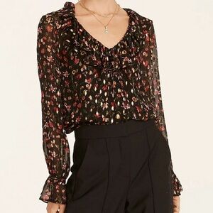 J. Crew Vintage Floral Ruffle Neck Blouse